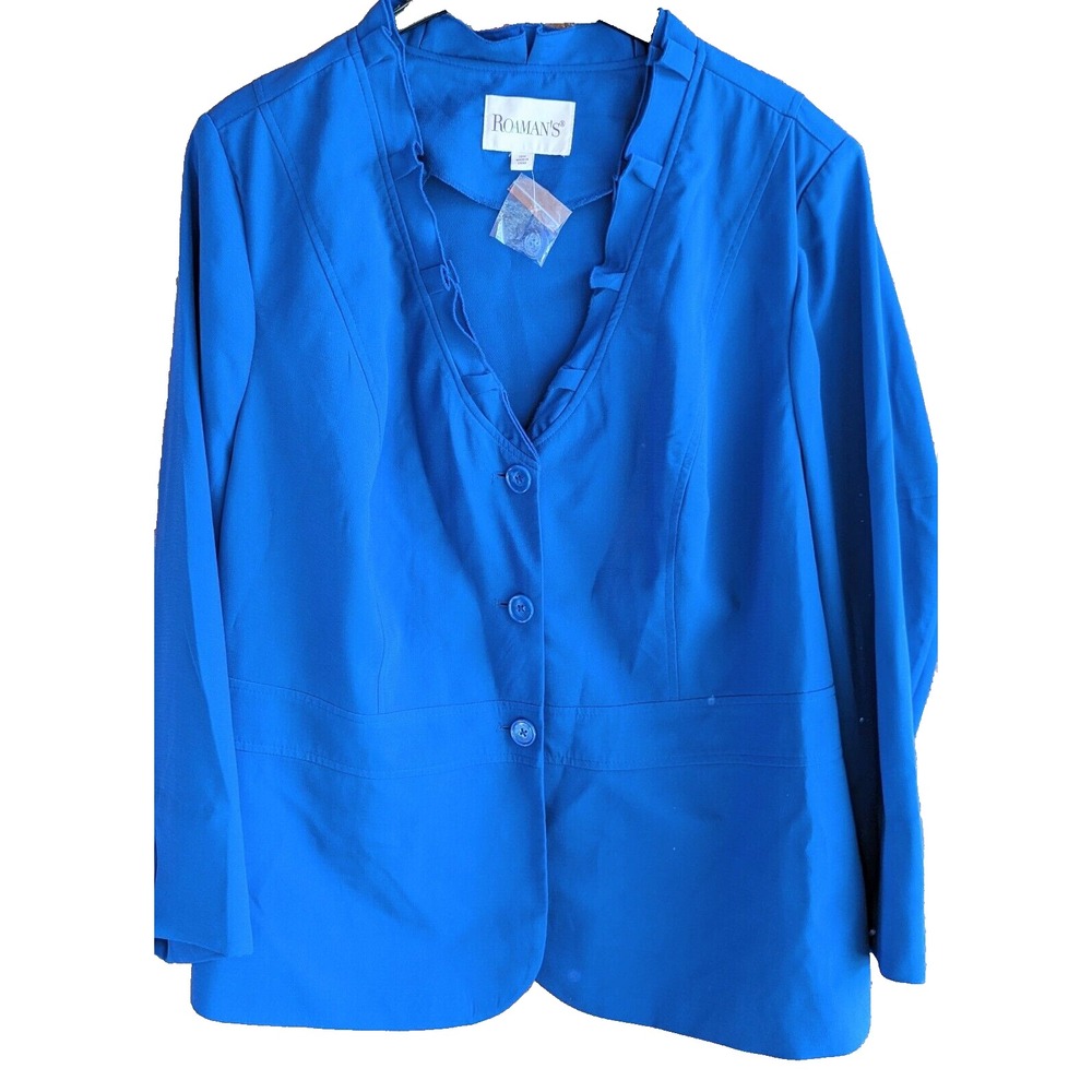 Womens Roaman's Blazer Jacket Sz 26W New Deep Blue Classic Minimalist Officecore